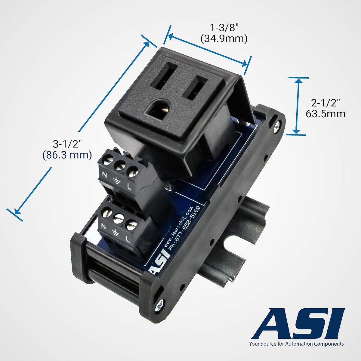 ASI IMACP01 DIN rail mounted power module side profile