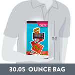 Bulk packaging view of the Hershey's chocolate party pack highlighting the nutritional facts and ingredients list.