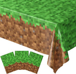 Blue Orchards Pixel Miner Table Cover pack of three showing the green and brown block pattern from a front angle.