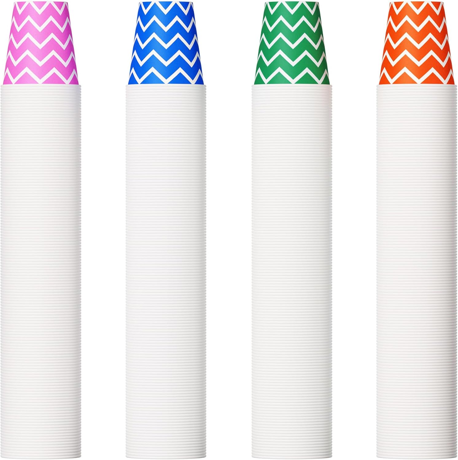 JOLLY PARTY 5 Ounce Paper Cups front view of multicolor striped disposable cups.