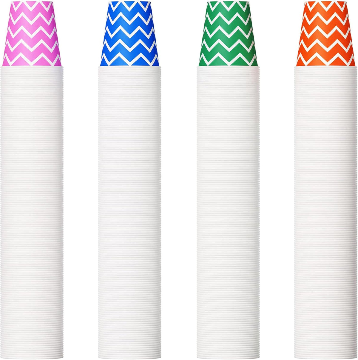 JOLLY PARTY 5 Ounce Paper Cups front view of multicolor striped disposable cups.