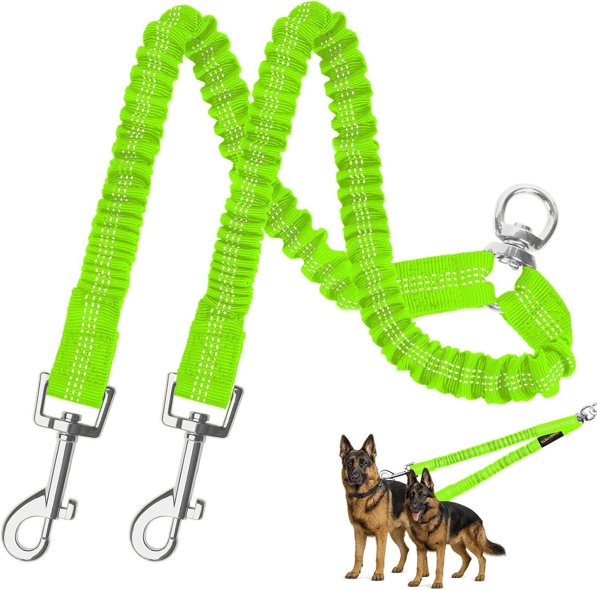 MingXpet 2 Dog Leash, Dog Leash for 2 Dogs, 360 degrees Swivel No Tangle Double Walking Training Leashes for Small Dogs, Comfortable Shock Absorbing Reflective Bungee, Pink - Image 11