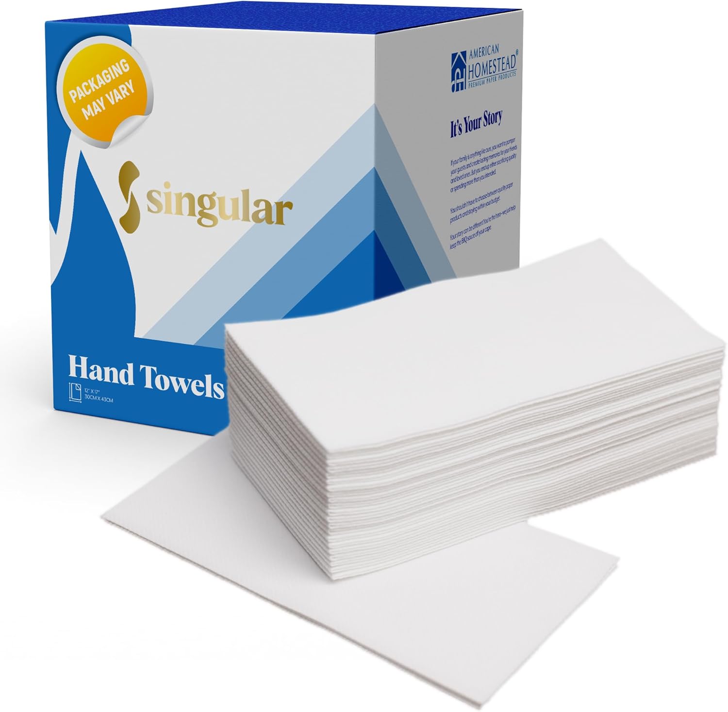 American Homestead Disposable Hand Towels front view of white linen-like pack.