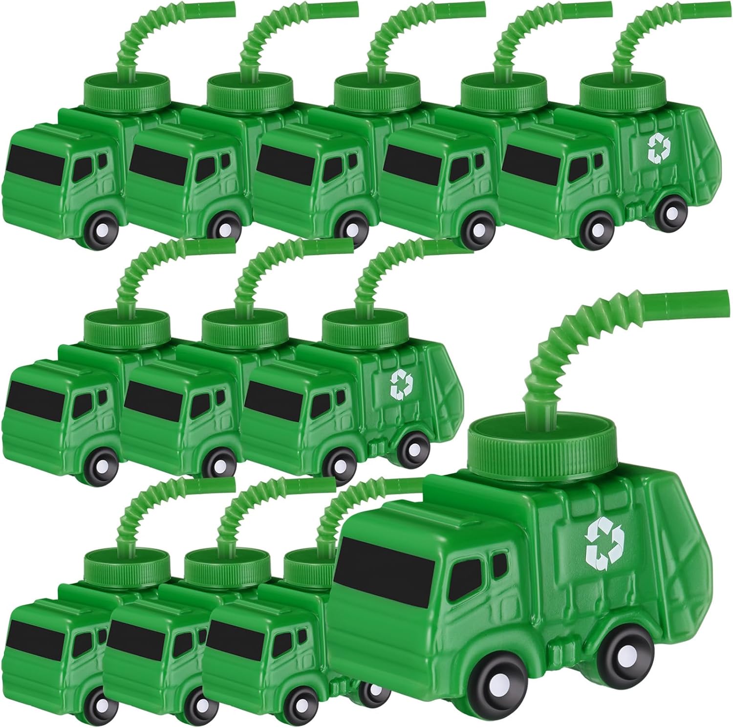 Tanlade garbage truck party cups with straw front view