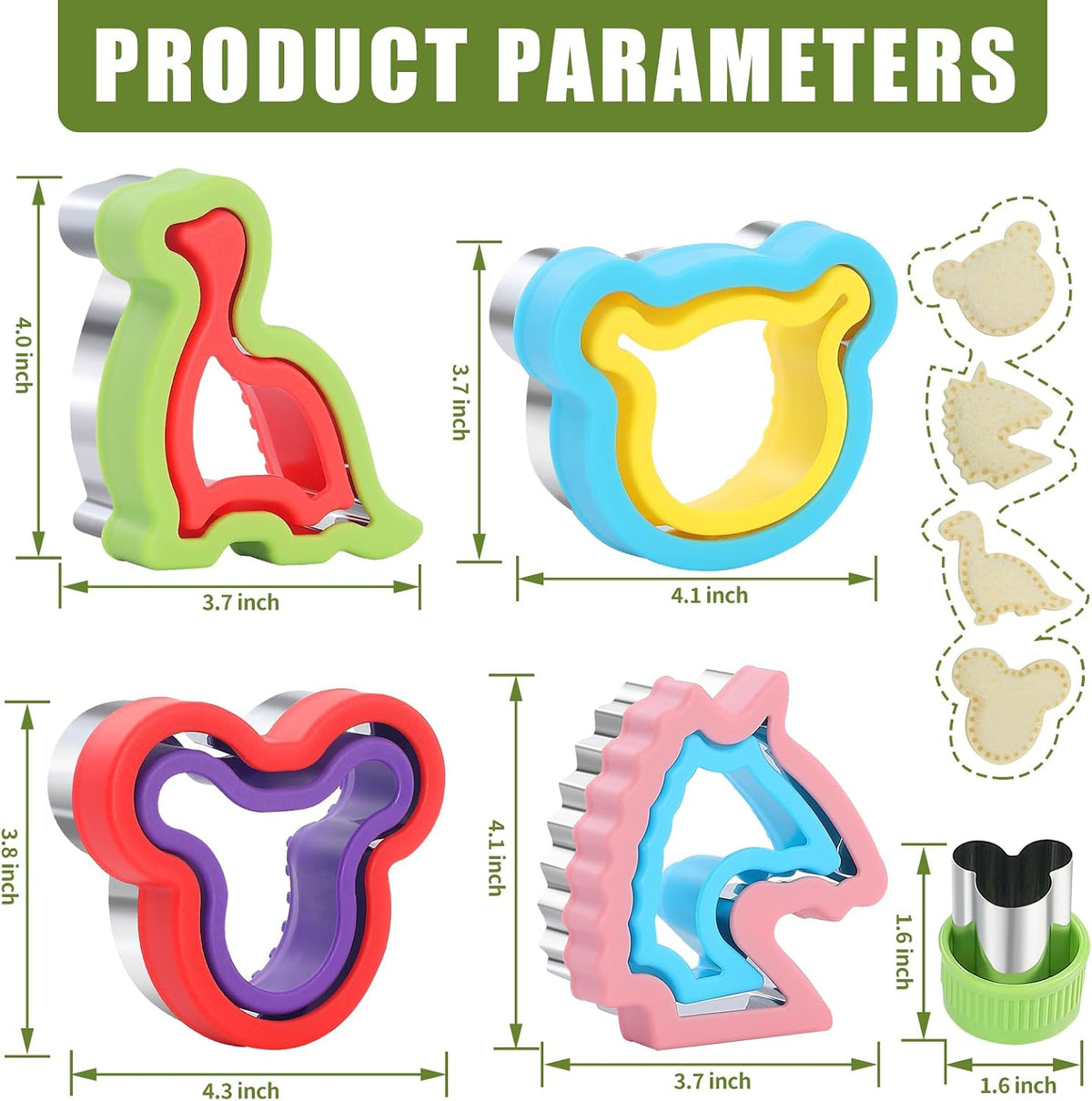 MUYIYAMEI Sandwich Cutter and Sealer set, 4 Bread Sandwich Sealer Pancake Maker DIY Children's Cookie Cutter Bento Box, Mouse head, Dinosaur, Bear head, Horse head, Cookie Cutter Mold. - Image 2