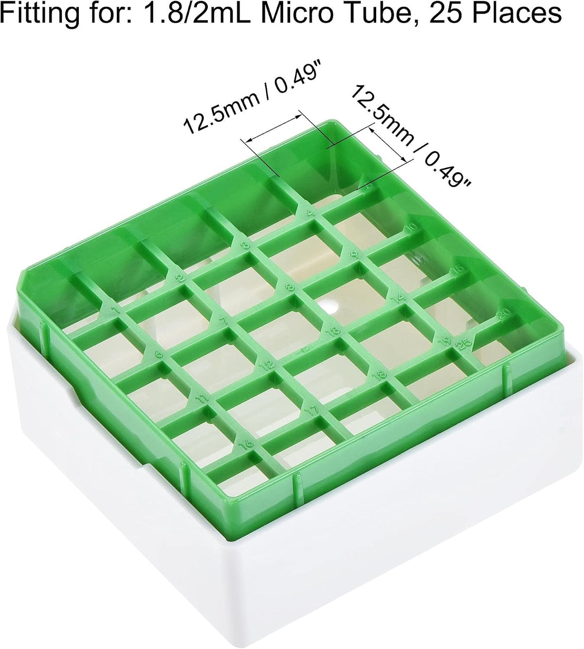 Uxcell 25-place microcentrifuge tube box top view with grid numbering