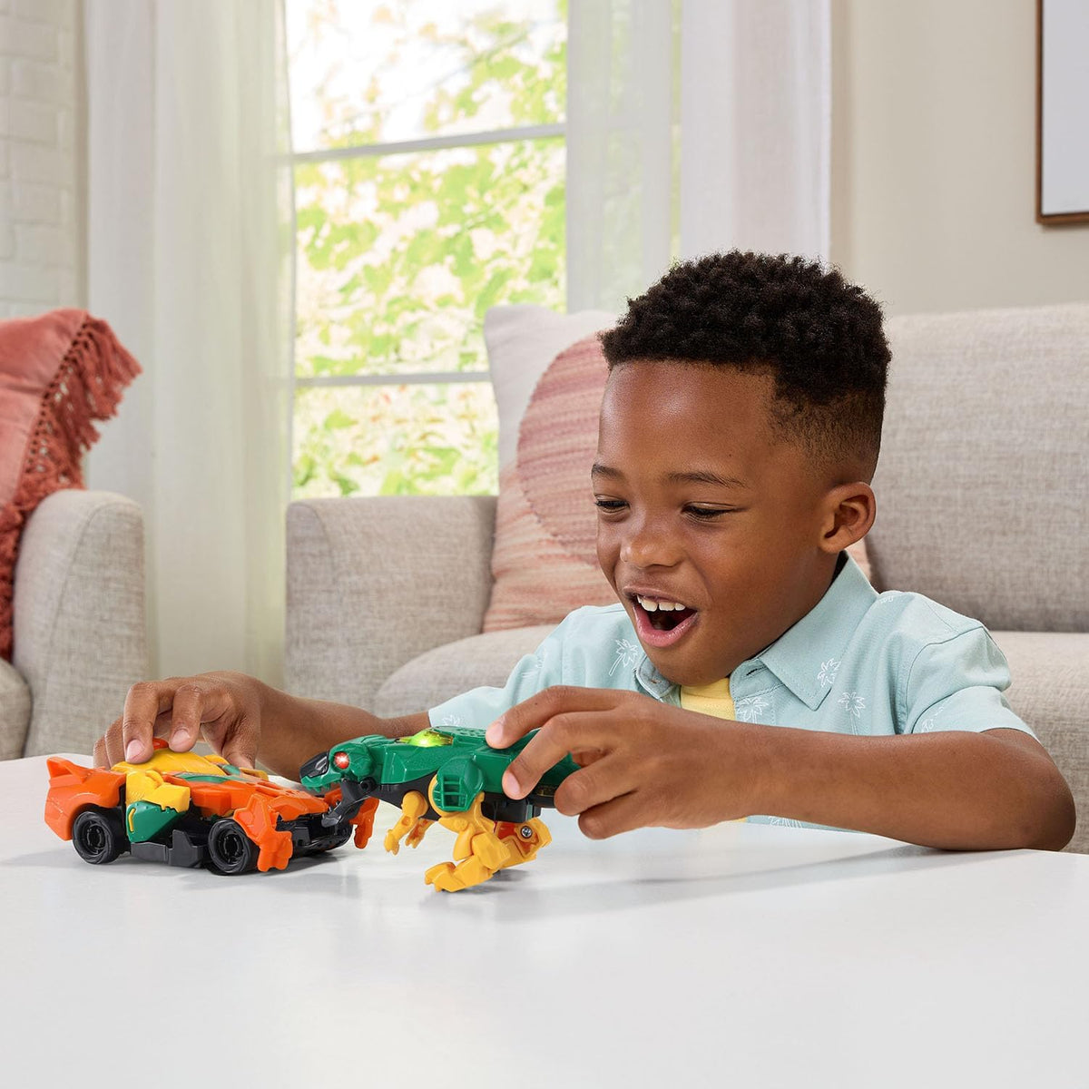 VTech transforming dinosaur toy in upright T-Rex stance