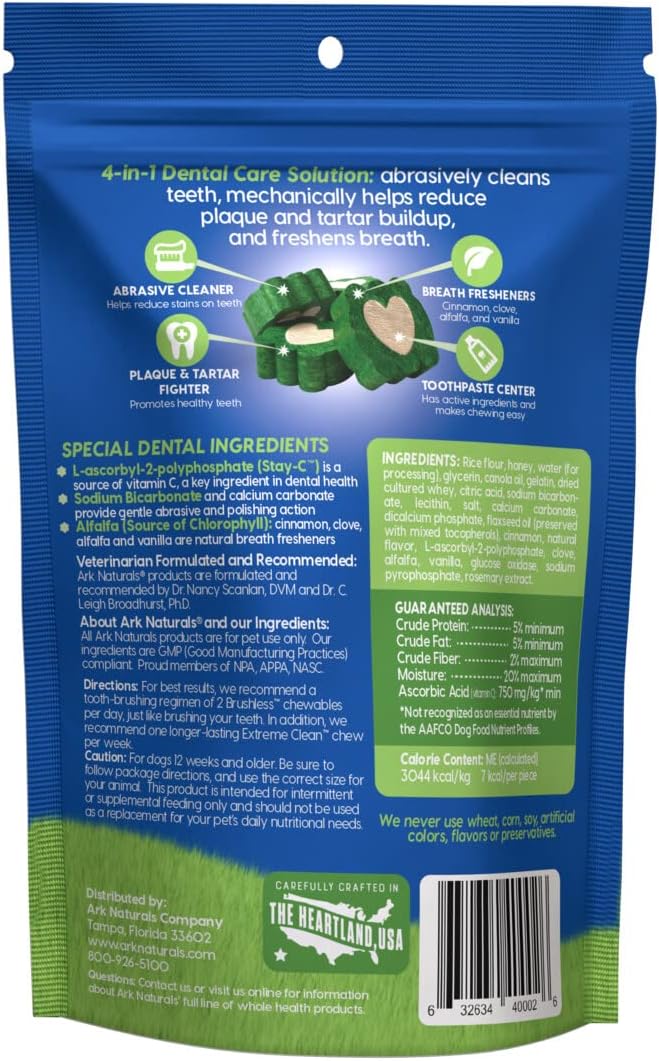Ark Naturals dental chew with abrasive ridges for tartar control