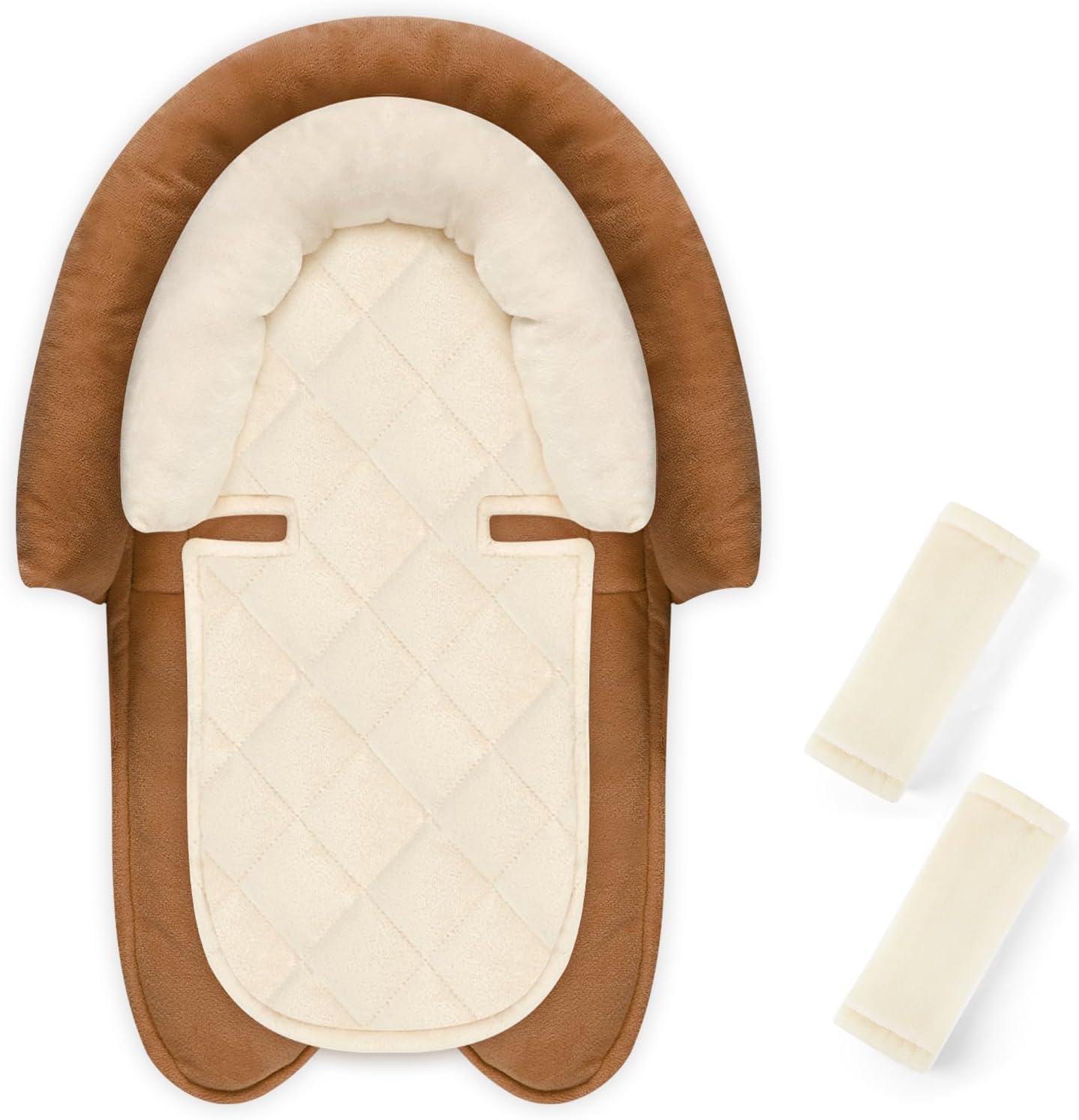 Pea Pod baby car seat head body support brown front view cushion set