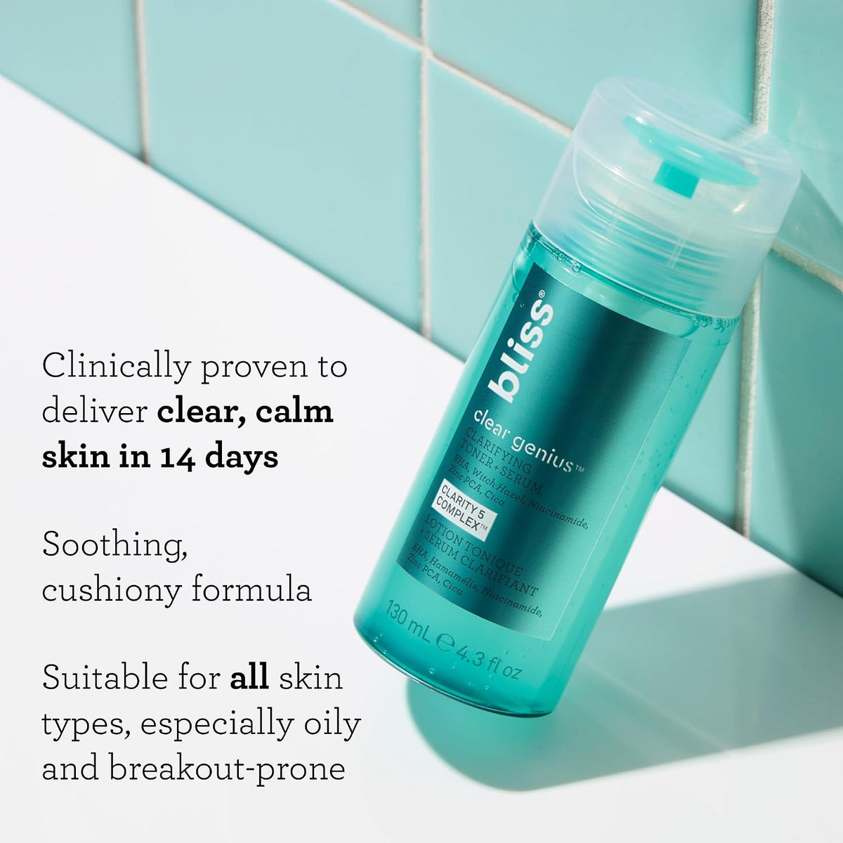Bliss Clear Genius Clarifying Toner Serum ingredients label close up