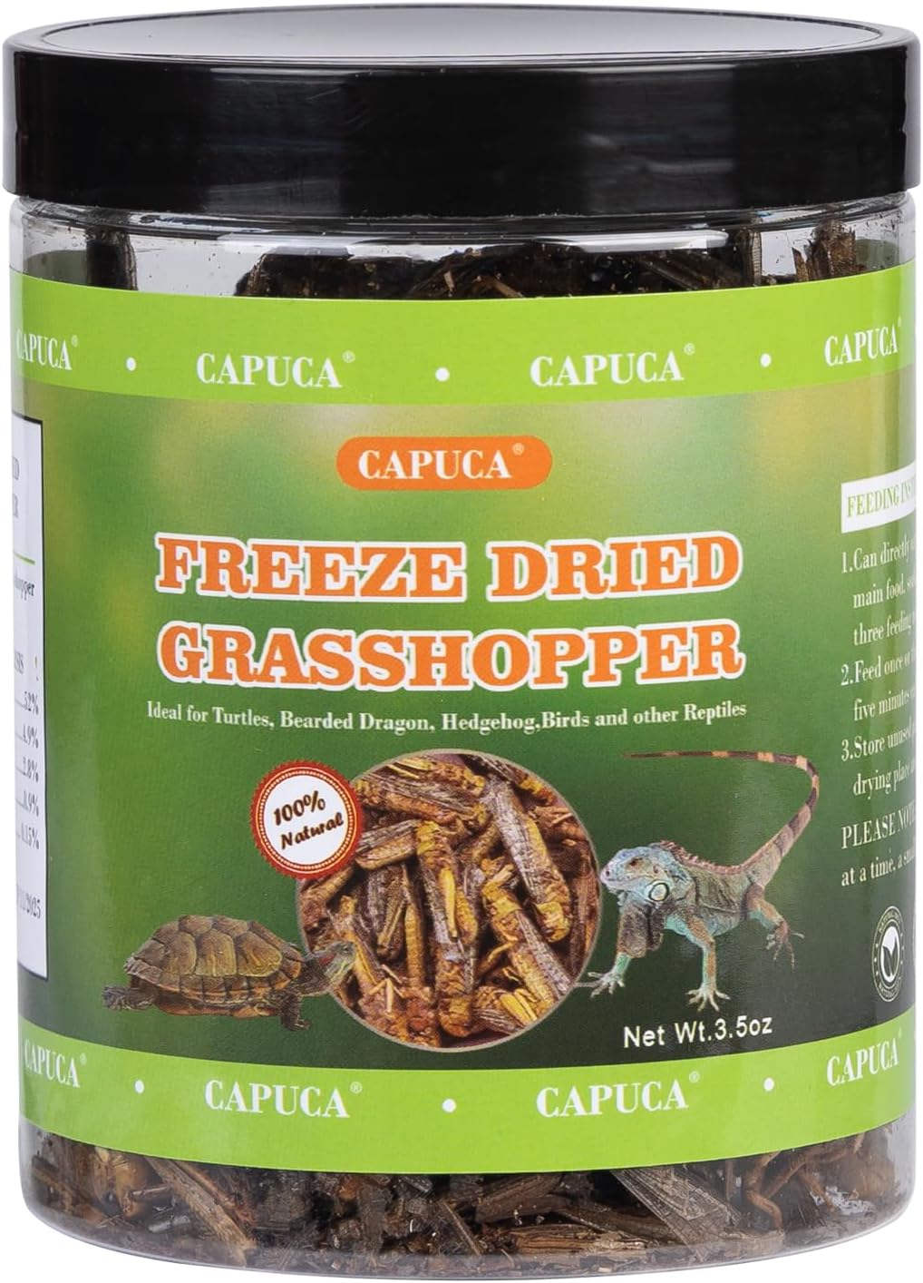 Authentic USA imported Capuca freeze dried jumbo shrimp pet food jar back label details