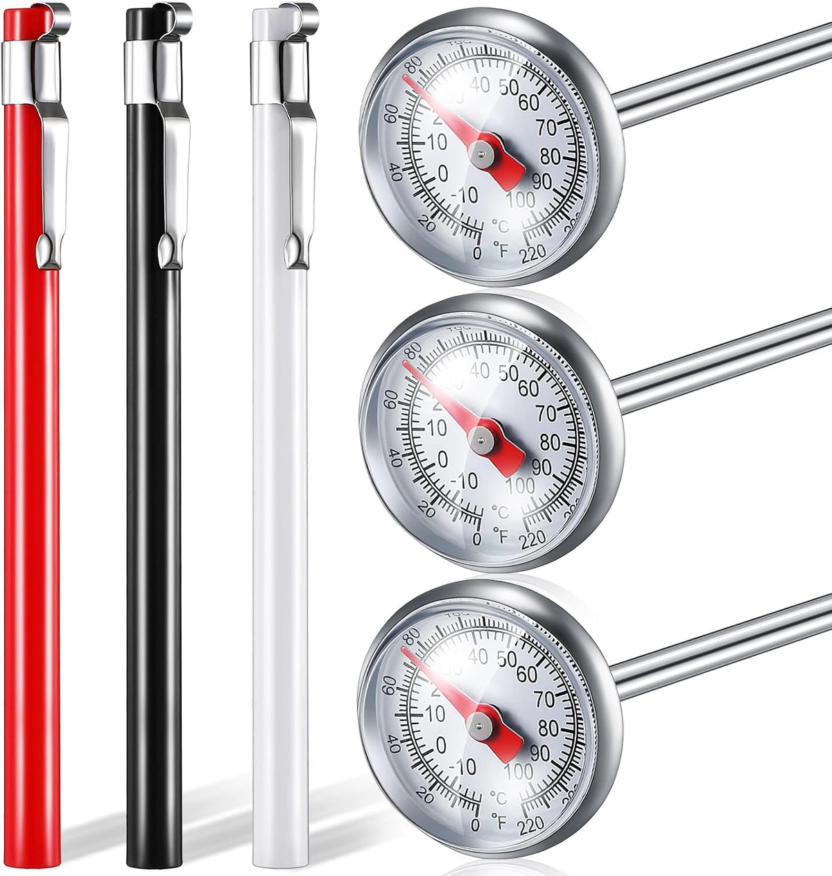Xuhal 12 Pcs Stainless Steel Kitchen Thermometer with 5 Inch Long Stem 1 Inch Dial Thermometer Milk Frothing Food for Oven Probe Meat Grill BBQ Cooking Chocolate Water (Red) - Image 13