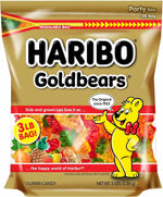 Haribo Goldbears ten ounce stand up pouch with integrated freshness lock zipper close up.