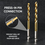 Amoolo titanium HSS drill bits closeup of 1/4 inch quick change shanks