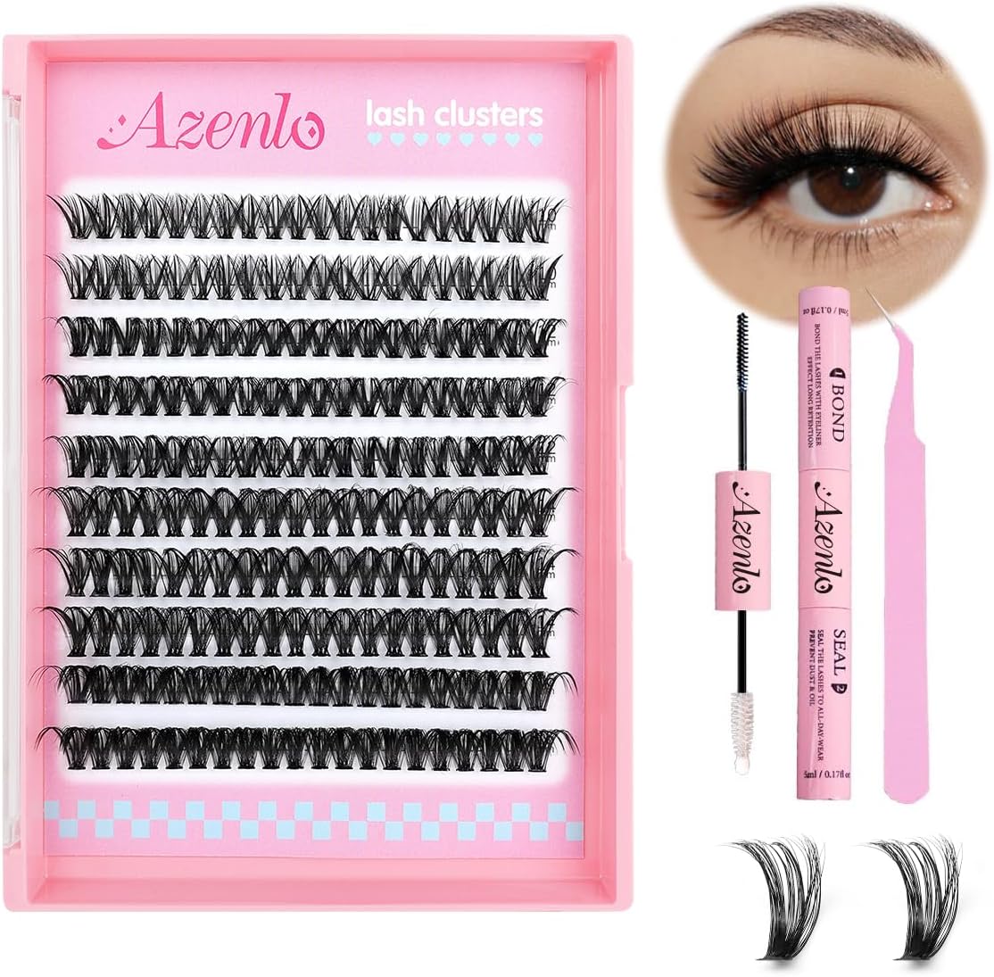 Azenlo Natural Lash Clusters Kit with 120 pieces of wispy eyelash clusters