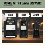 Flavia Creation series compatible milk froth packet ready for brewing lattes.