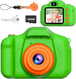 SplashNSpray Kids Digital Selfie Camera front view showing the green body and orange lens ring.