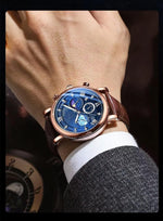 MINILUJIA leather strap wristwatch on wrist