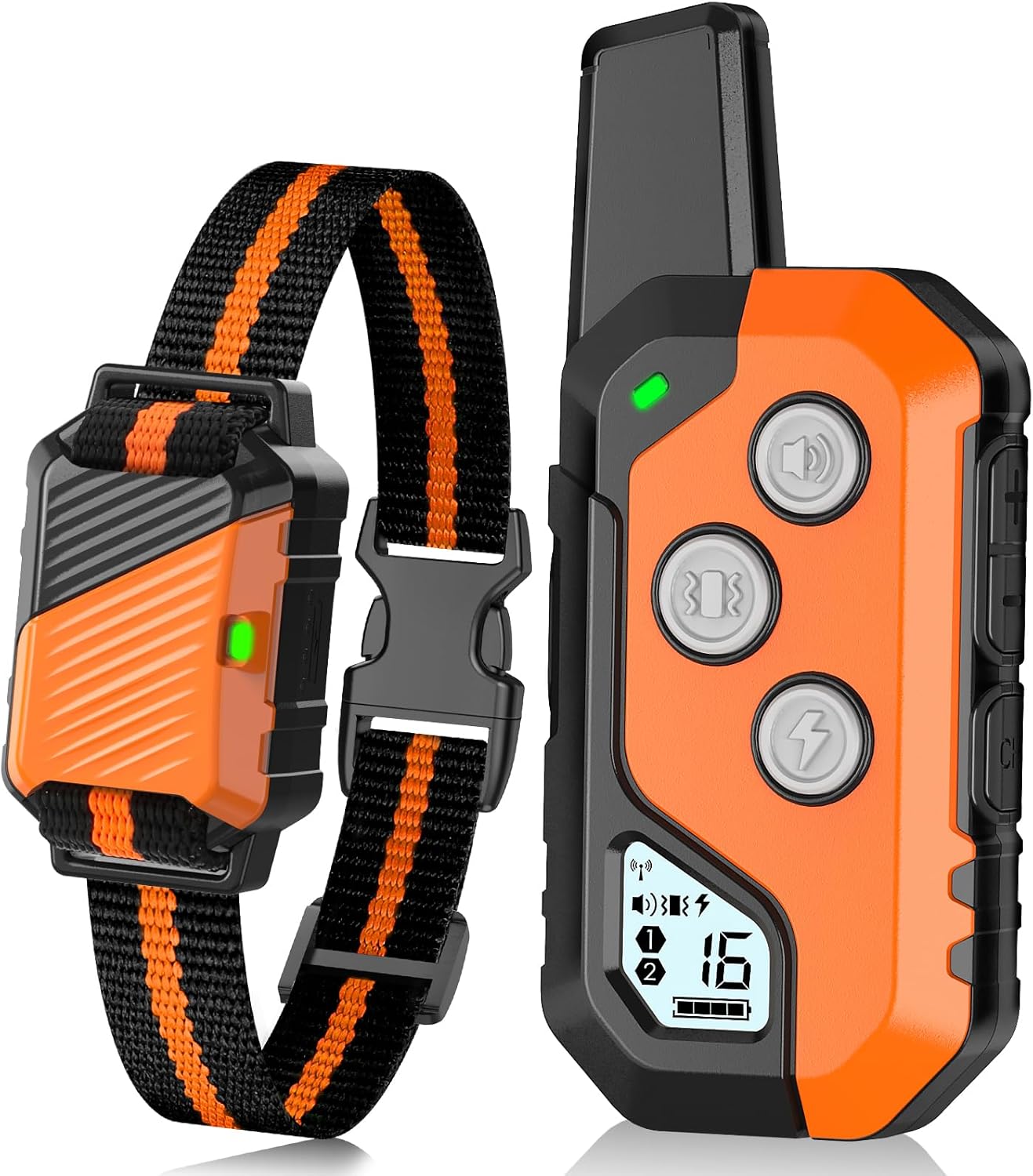 Piouns dog training collar front view with remote display
