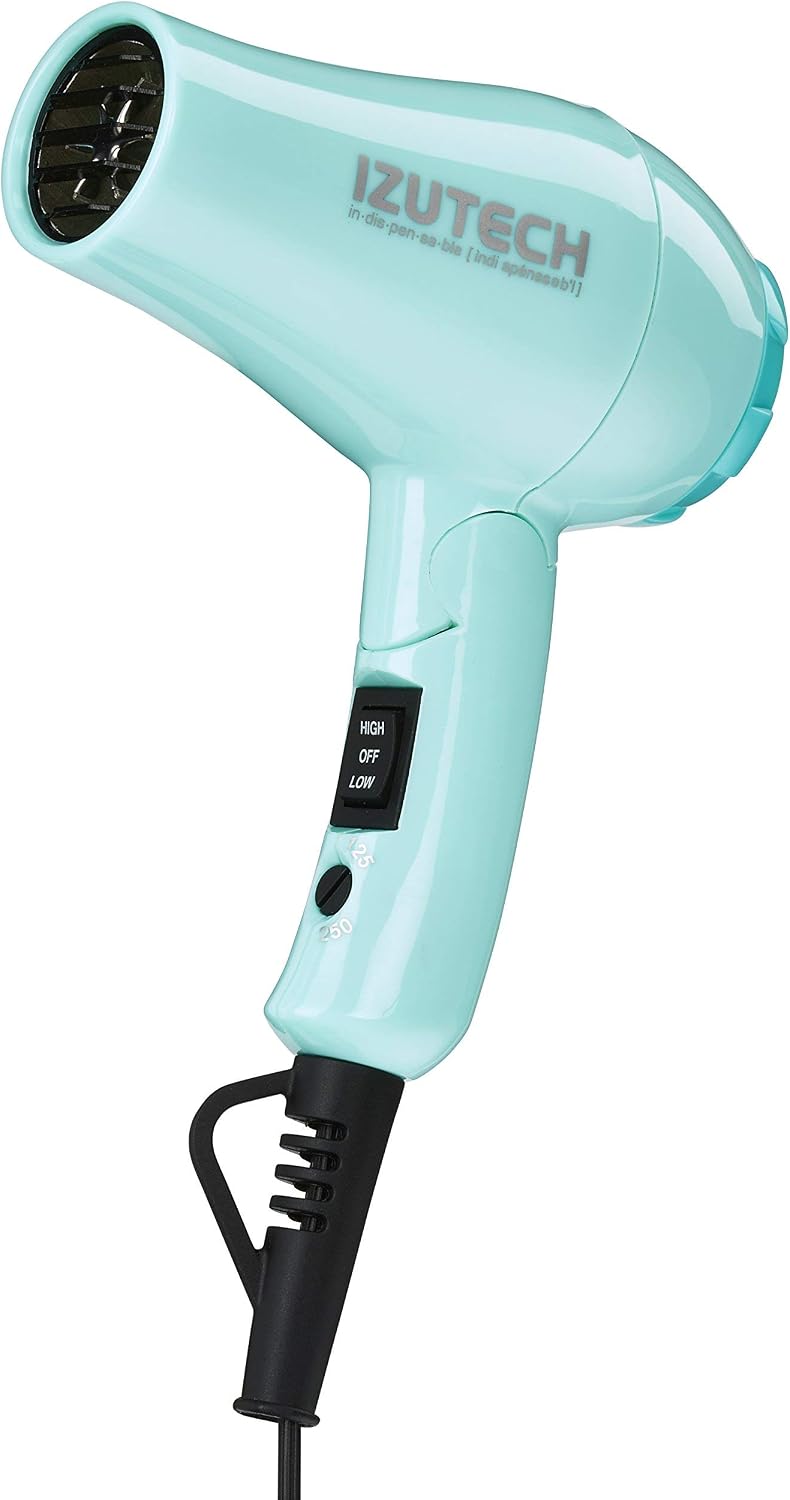Izutech Toro2400 turquoise hair dryer folded handle angle