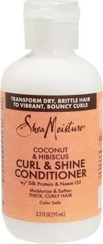 Shea Moisture curl and shine conditioner front view travel size bottle