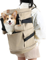 GentleBliss pet backpack carrier front view in khaki showing ventilated mesh windows