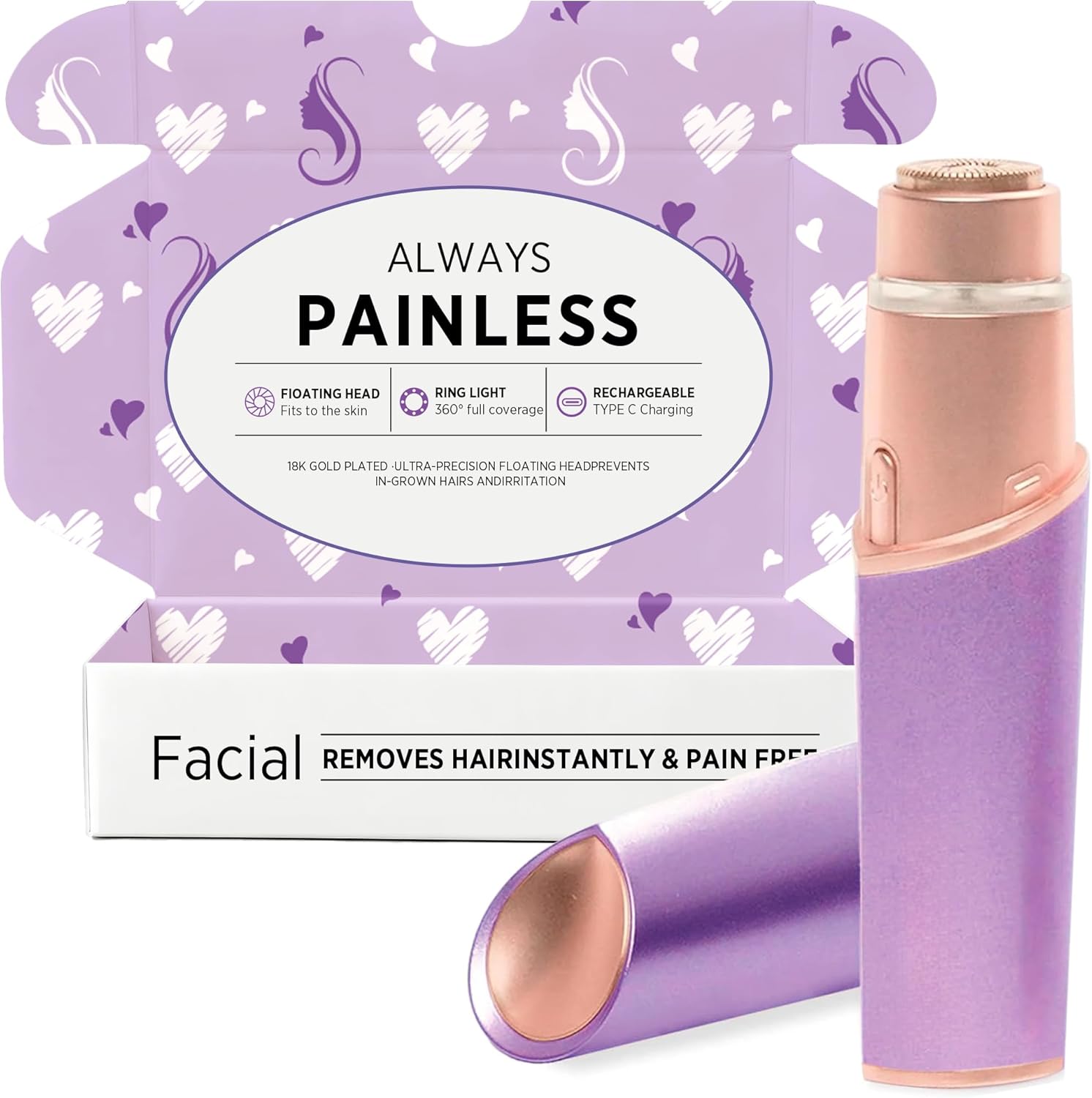 Flawless facial hair remover purple front view electric razor