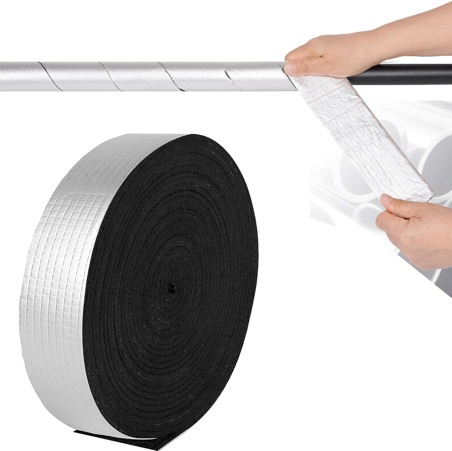 WBCBEC pipe insulation wrap roll front view showing foil surface