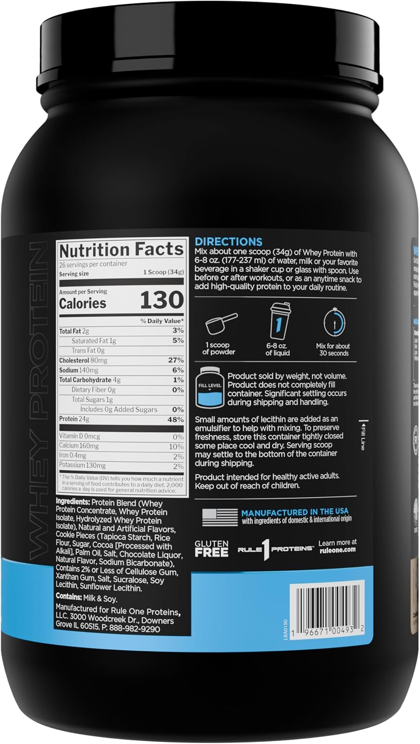 Rule 1 Proteins whey protein nutrition facts label panel