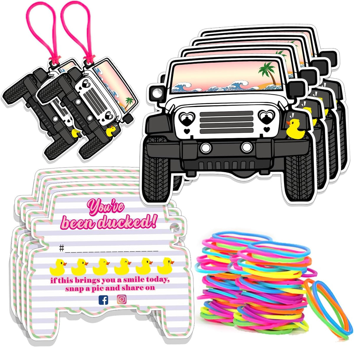 You've Been Ducked Card, Duck Tags, DCUK Ducking Game Card, 35 Pack, 3.5 x 2.5 inches, Duck Tag with Hole and Rubber Bands, SUV Car Design (White-7FDK1003) - Image 9