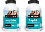 Close up view of the safety warnings and veterinarian guidelines on the Nutri-Vet dog aspirin bottle.
