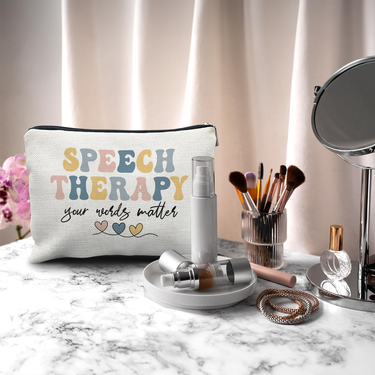 Nogrit SLP speech pathologist cosmetic pouch zipper detail