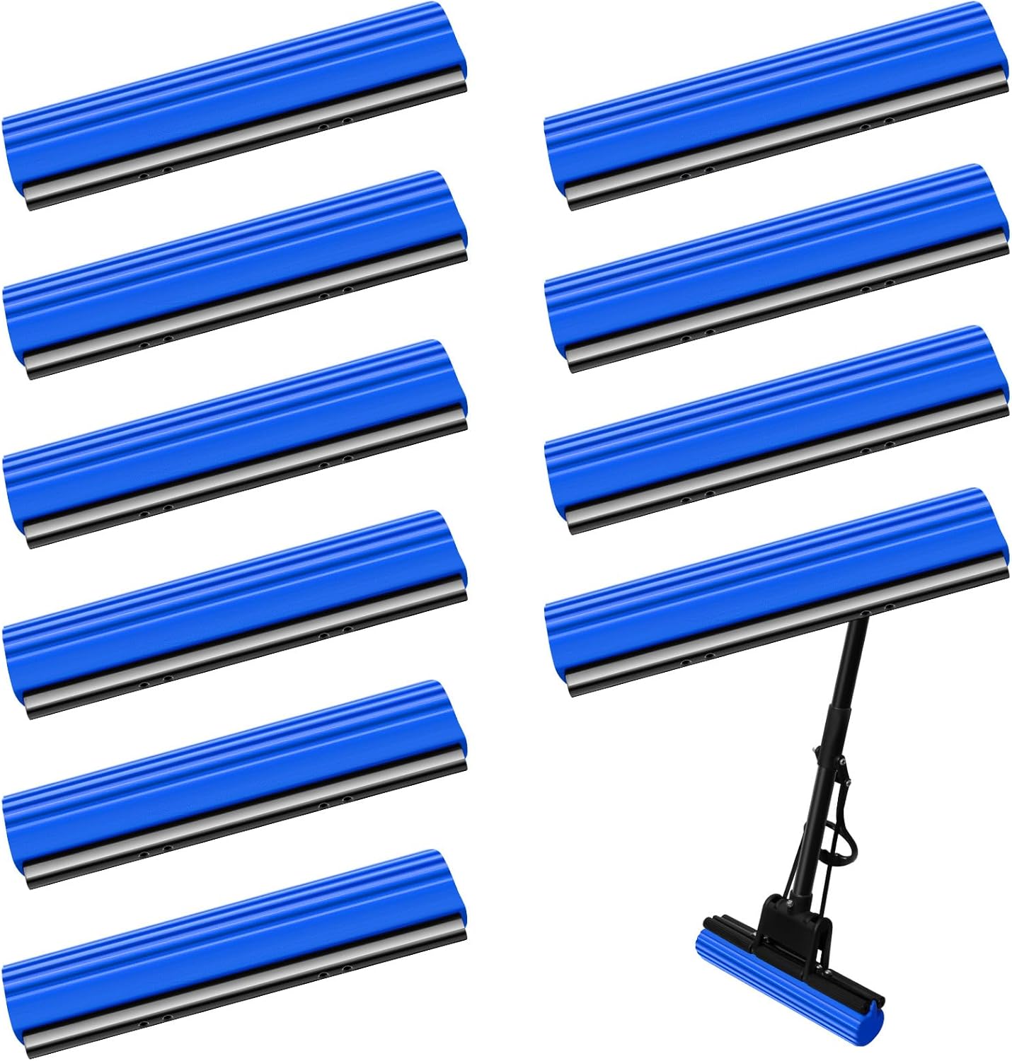 Willinglong 10 pieces roller mop refill bulk pack front view showing blue absorbent sponge heads.