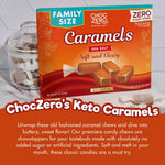 Close up shot of a soft and chewy low carb caramel piece showing its smooth buttery texture