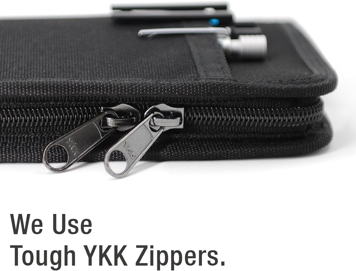 Water-resistant notebook cover interior mesh pockets