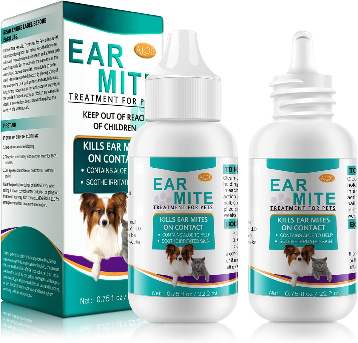 Ear Mites Treatment for Dogs and Cats,Dog Ear Infection Treatment Drops 0.75 Fl Oz | Relief for Dogs and Cats Suffering from Ear Mites, Pets Ear Cleaning Drops with Soothing Aloe for Dog & Cats - Image 9