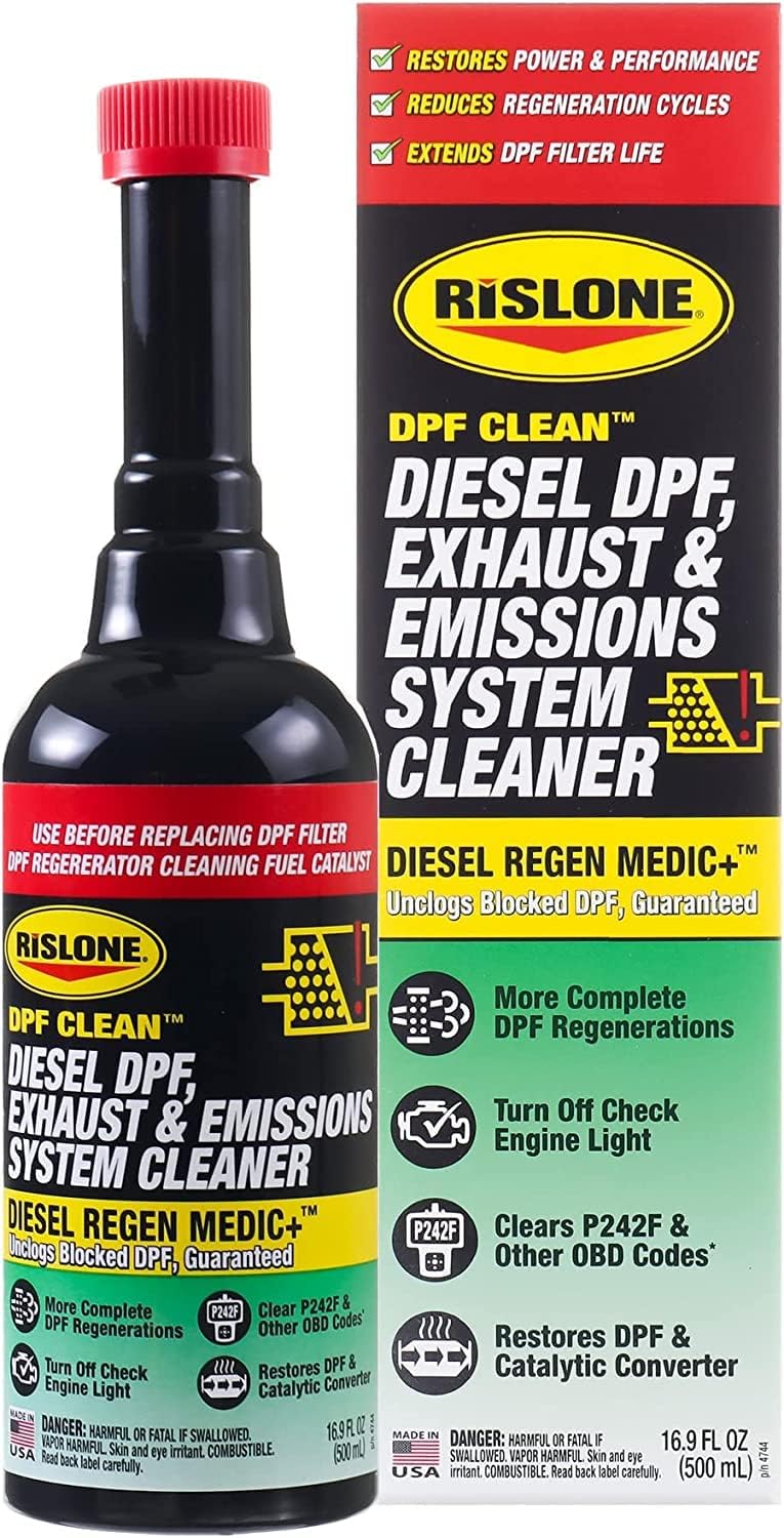 Rislone 4744 DPF Clean diesel exhaust and emissions system cleaner front view bottle