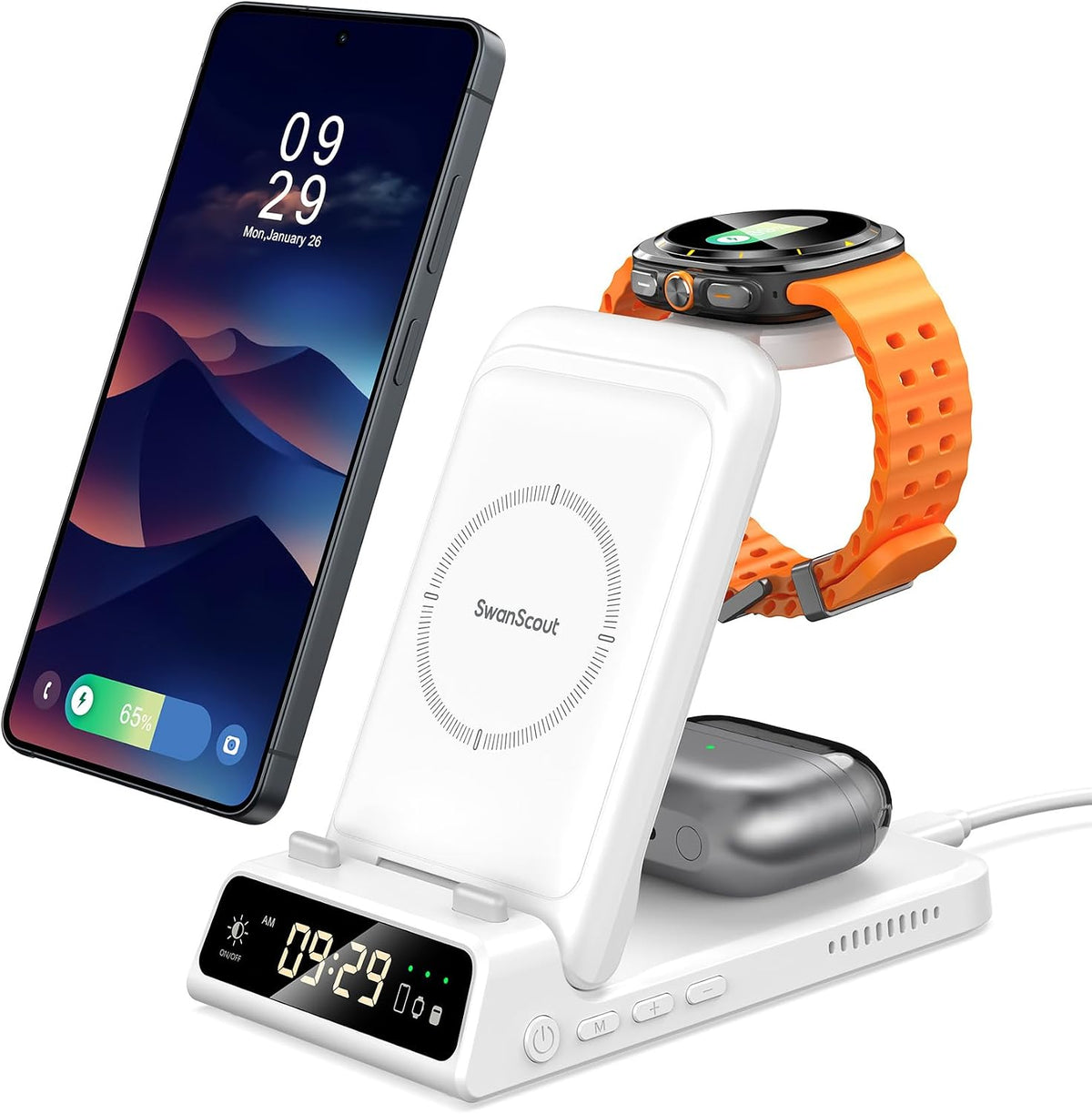 Charging Station for Samsung S26 Ultra, Wireless Charger for Galaxy S26/S25/S24/S23 Series, Galaxy Watch 8/8 Classic/Ultra/7/6/5, Galaxy Buds 3 Pro/3, SwanScout 703S (No Adapter) - Image 9