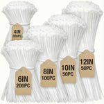 OUPENG self locking nylon cable zip ties white assorted sizes front packaging view wire management