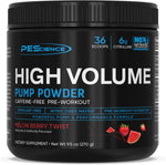 PEScience High Volume Stimulant Free Pre Workout Powder front view for muscle pump