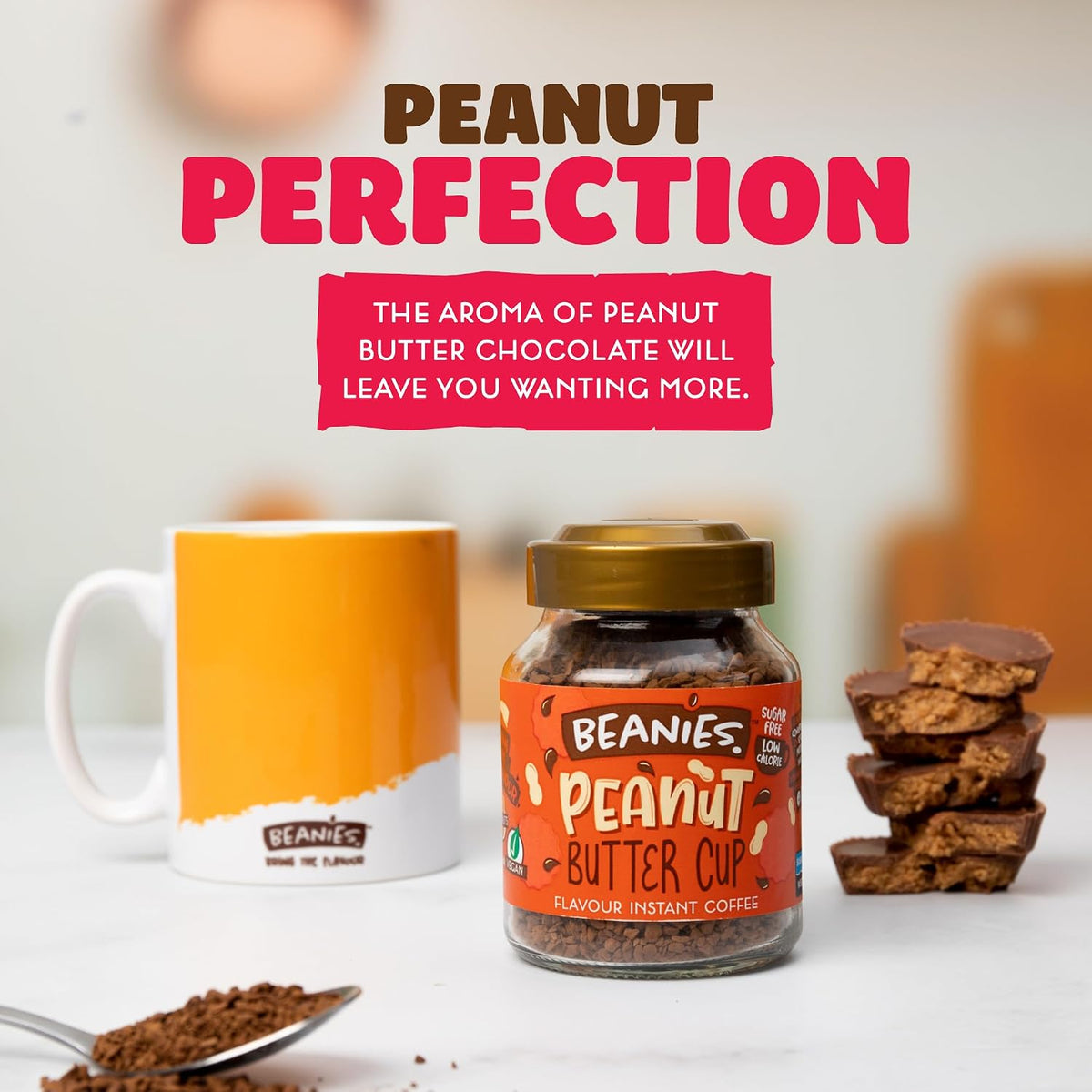 Beanies Peanut Butter Cup Instant Coffee lifestyle shot