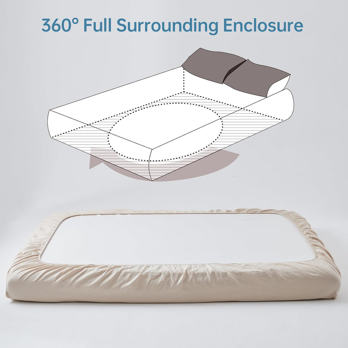 Natural beige solid color bedding styled on bed
