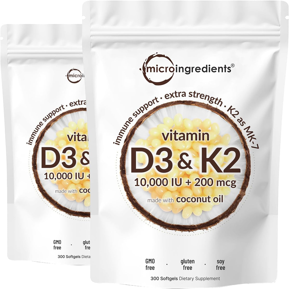 Micro Ingredients vitamin D3 K2 softgels front view packaging