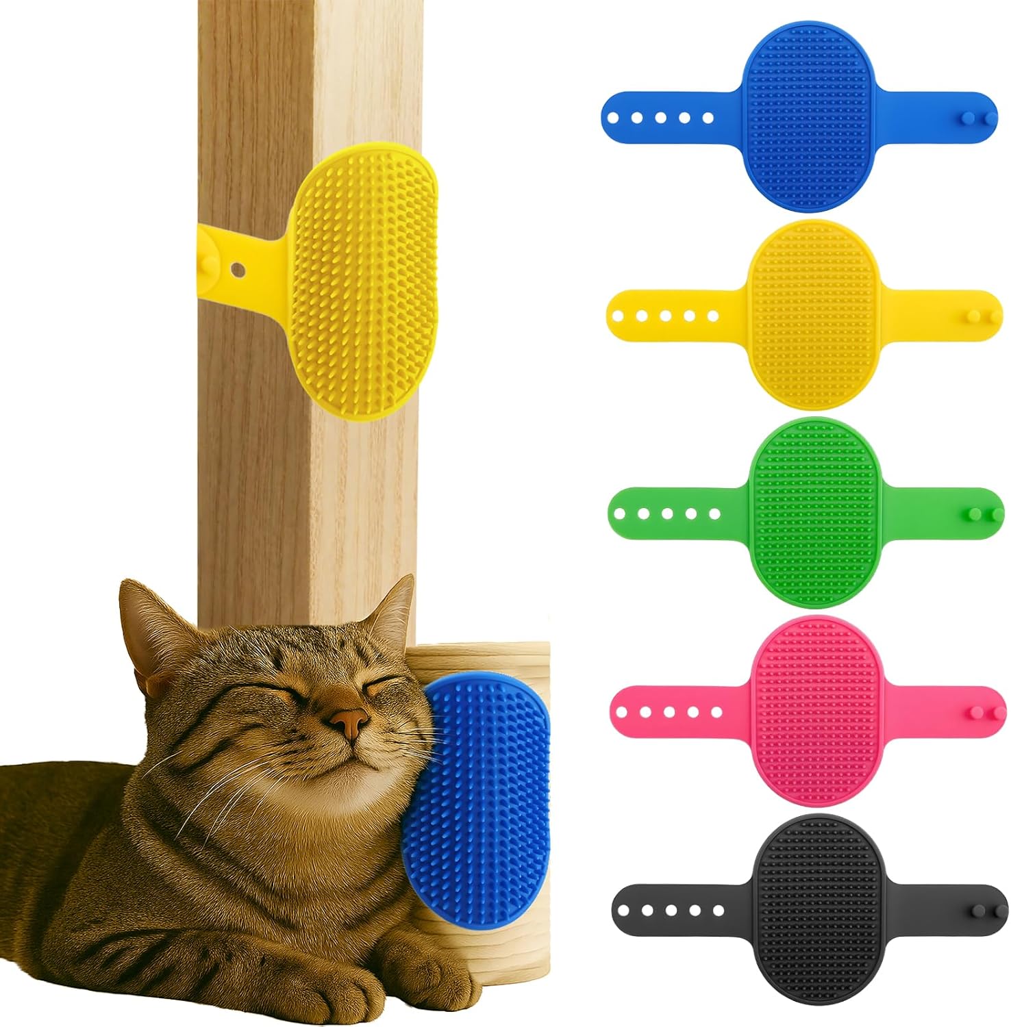 HGEKLIZV 5PCS Pet Cat Grooming Brush front view showing five distinct color options
