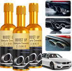 Omaky Stray Poet Catalytic Converter Cleaner front view of three pieces set showing product packaging details.