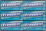 Side view of Freedent bulk chewing gum package detailing ingredients and non stick feature.