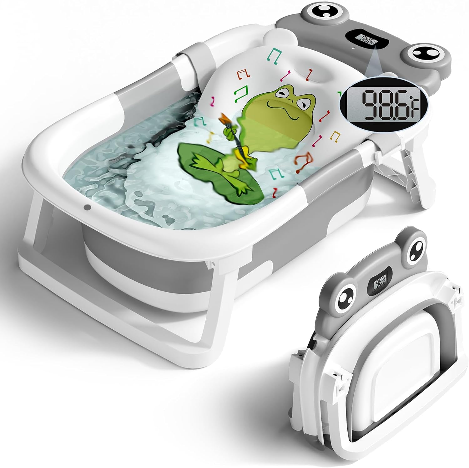 Bunwag collapsible baby bathtub in grey with digital thermometer