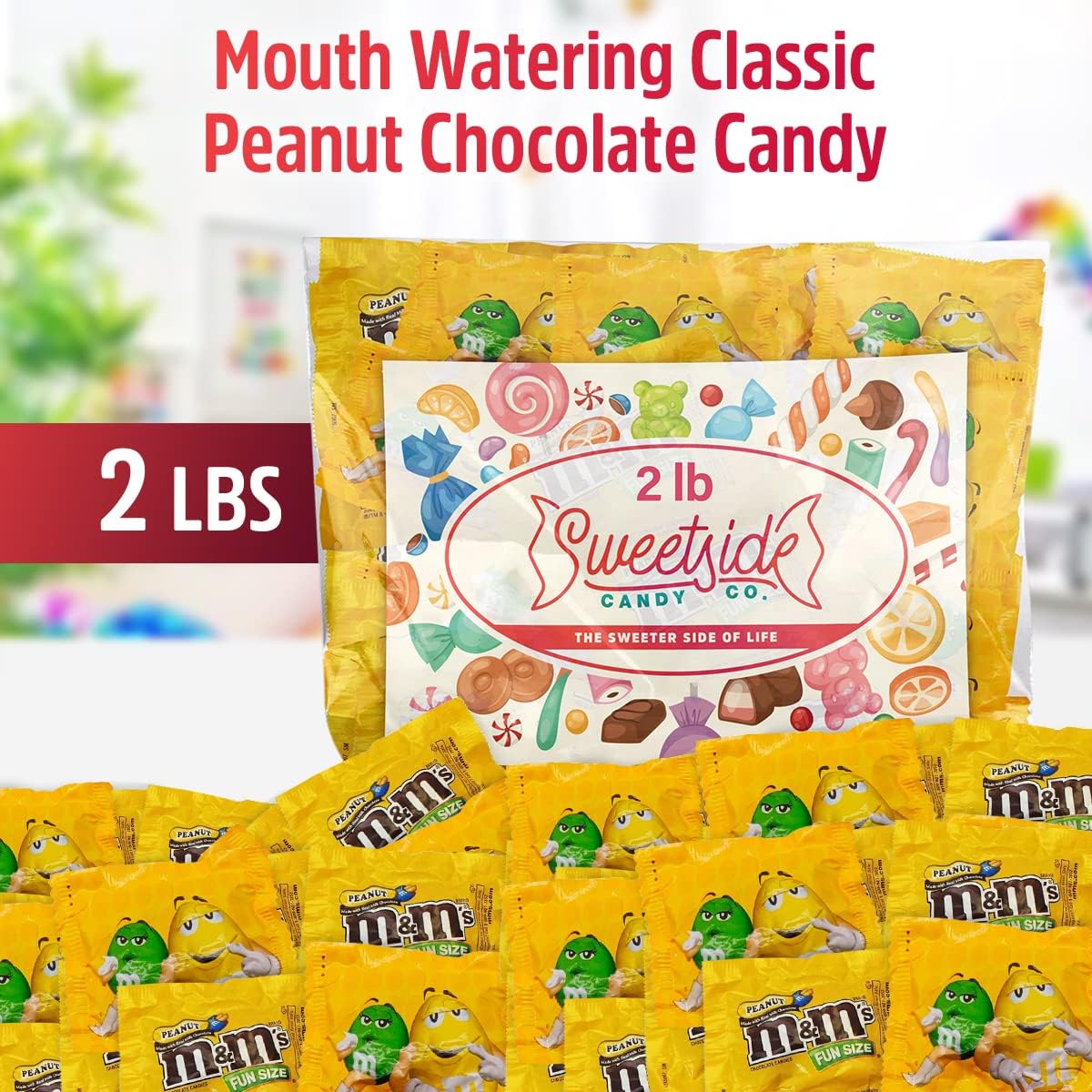 Individually wrapped fun size milk chocolate and peanut butter candies spread out.