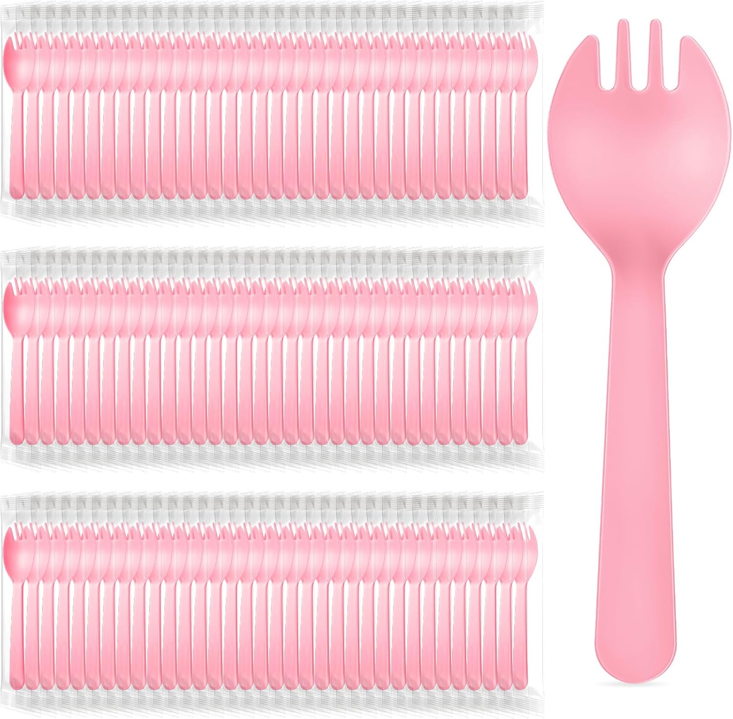 Tioncy disposable plastic sporks 150 pieces front view for party catering