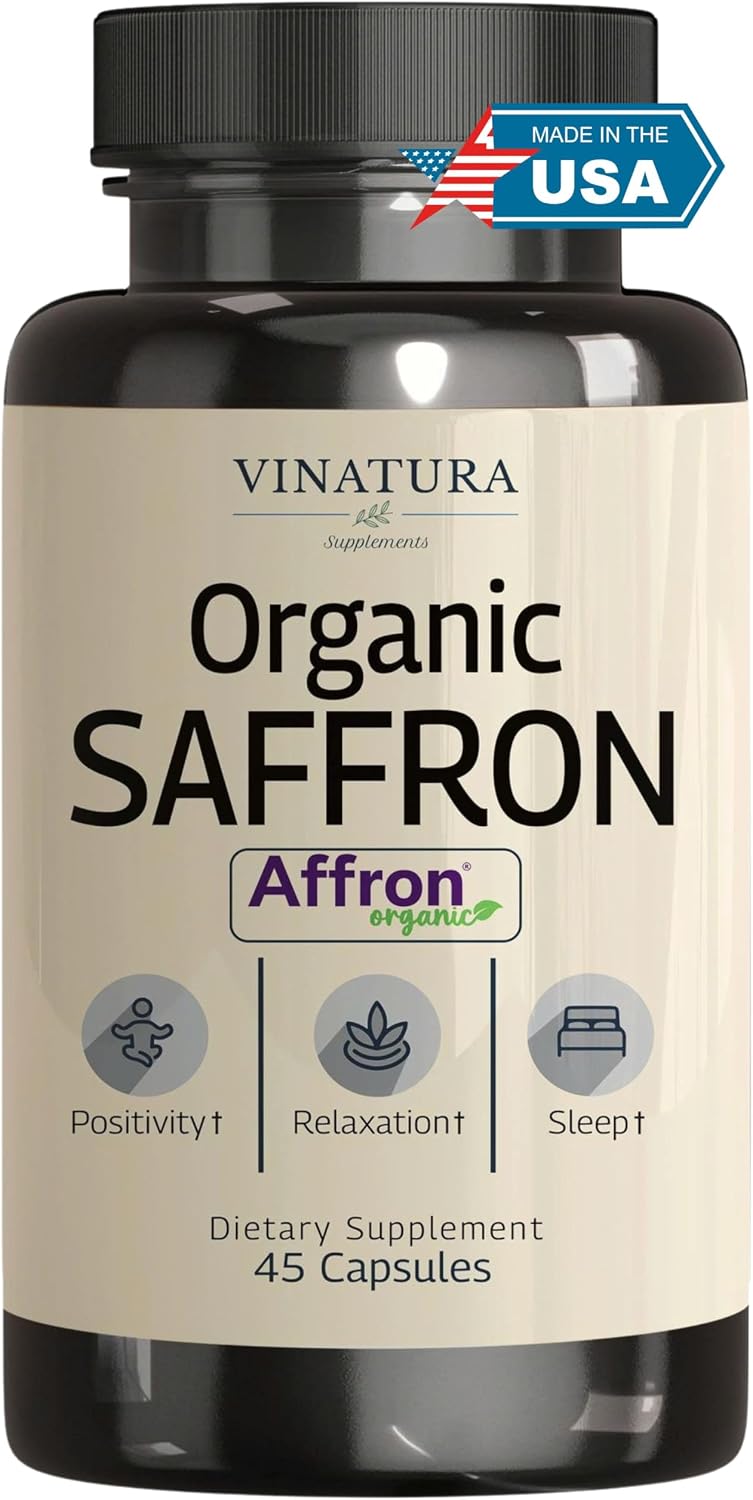 Vinatura Organic Saffron Supplement 28mg front view bottle